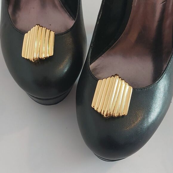 Vintage France Bluette Ribbed Ridges Gold Tone High Quality Shoe Clips - Picture 1 of 5